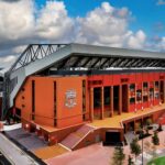 Anfield Stadium Tour - Aerial View Anfield Stadium, home of Liverpool Football Club, on a sunny day.