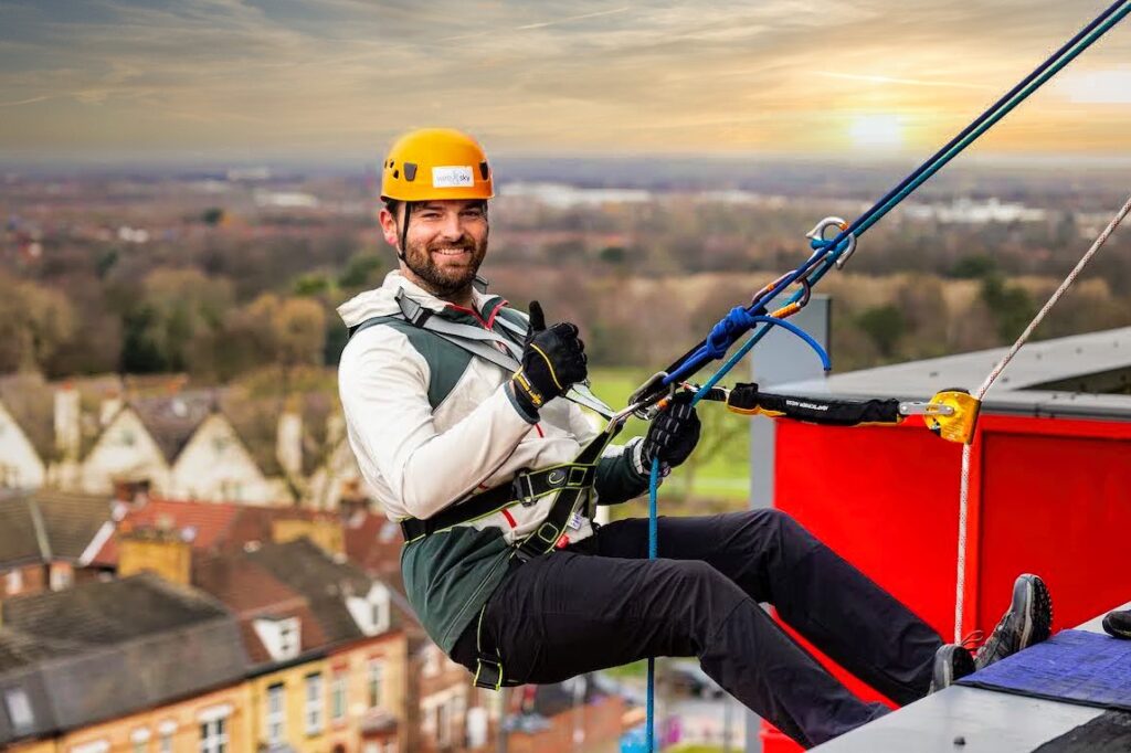 The Anfield Abseil Man goes over the edge on the Anfield Abseil experience.